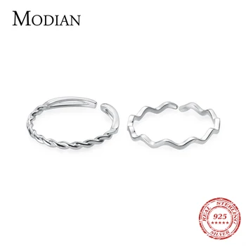 Modian Módní Autentické Sterling Silver 925 Dva Styl Slim Prst Prsten pro Ženy Geometrické Vlna Nastavitelná Ring Jemné Šperky