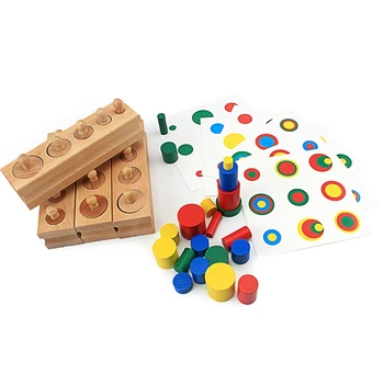 Montessori Smyslové Hračky Barevné Bloky Válců s Kartami Vzdělávací Dřevěné Hračky Pro ChildrenEducational Předškolní Vzdělávání