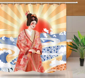 MTMETY Japonské Vana sprchový závěs Gejša Surf vanové Zástěny, Závěsy v koupelně Samurai style sprchový závěs Pro koupelny