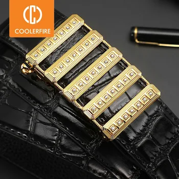 Muži Pásy Luxusní Značky Gold Diamond Pravé Kůže Automatické Spony, Opasky pro muže, Vysoce Kvalitní Obchodní Práce Popruh ZD127