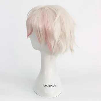 Mystic Messenger Saeran Ray Cosplay Paruka Krátká Bílá Mix Růžová Tepelně Odolné Syntetické Vlasy Paruka + Paruka Čepice