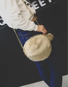 Módní dámské taška přes rameno umělé plyšové jednobarevné bowling bag Messenger bag
