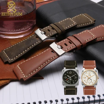 Módní Originální kožený náramek pro BR0392 pánské hodinky popruh 24mm watchband Konvexní rozhraní Nubuk náramkové hodinky kapela 35*24 mm