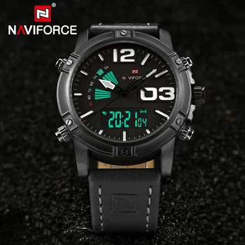 NAVIFORCE Luxusní hodinky pánské sportovní vodotěsné 3ATM Quartz Analogové hodinky Kožený řemínek Vojenské Hodinky Mužské Relogio Masculino