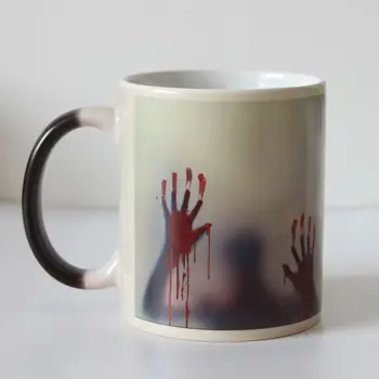 Nejnovější Design Zombie Barvu Měnící Hrnek na Kávu Teplo Choulostivé Kouzelná Tea cup Hrnky Walking Dead Krvavé ruce dárek