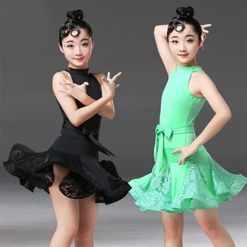 Nové Krajky Latin Dance Šaty Pro Dívky, Dítě, Salsa, Tango Taneční Sál Taneční Šaty, Soutěže Kostým Děti Praxe Taneční Oblečení