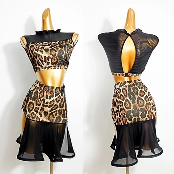 Nové Latin Dance Šaty pro Dospělé Sexy Topy Latin Dance Sukně Leopard Výkon Oblečení Ženy, Salsa, Samba, Cha-Cha Kostým VDB2285