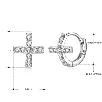 Nové malé Skutečné stříbro hoop náušnice micro vydláždit CZ christian šperky, rychlé dodání 925 Sterling silver kříž náušnice