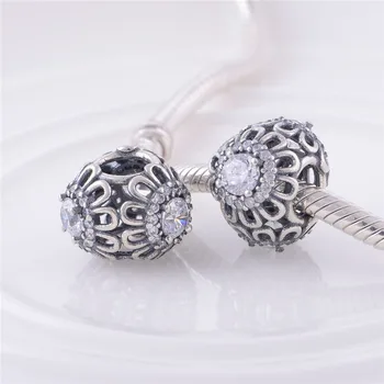 Nošení Stříbrné Přívěsky Náramek Autentické 925Sterling Silver Crystal Duté Květina Korálek Ženy DIY Šperky