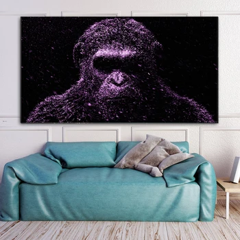 Nástěnné Dekorativní Malby Velkých Rozměrů, Fialová Gorilla Zeď Obrázky Pro Obývací Pokoj Tisk Plakátů Quadros Opice Obrázky Bez Rámečku