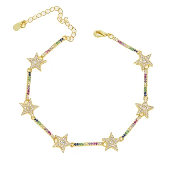 Okouzlující Slave Řetězce Náramek Pro Ženy, Rainbow Star Náramky Náramek Lesklé Křišťálové CZ Elegantní, luxusní Šperky Ladis Femme Dárky