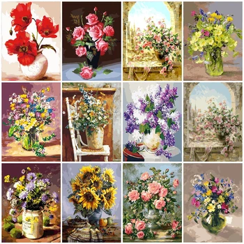 Olejomalba Květiny Ve Váze Malování Podle Čísel Malování Květin DIY Plátno Obraz Ručně Malované Domácí Dekoraci