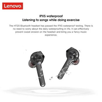 Originální Lenovo HT20 TWS Pravda Bezdrátová Sluchátka Bluetooth 5.0 s Extra basy Bezdrátová Sluchátka Šumu Herní Sluchátka