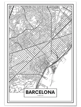 Panorama Plakát Mapa Barcelony - Tisknout na Plakát - Vintage Plakát na Zeď Umění - Černé a Bílé Fotografie - Plakát Mapa Města Dekorace - Moderní Umění Tisknout na Stěny
