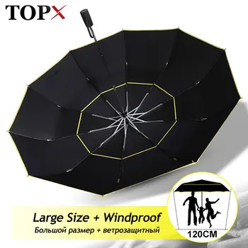 Plně Automatický Větru Odolný Deštník, Déšť Ženy Double Vysoce Kvalitní Velký 3Folding Cestovní Větruodolný Venkovní Deštníky Muži
