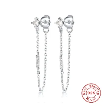 POBOČNÍK Vynikající Zirkon Stud Náušnice pro Ženy Módní DOPLŇKY Dlouhý Řetěz Visí Piercing Náušnice Stříbro 925 Šperky kolczyki