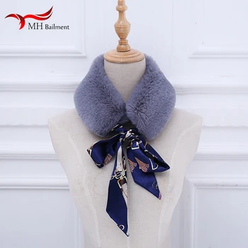 Podzim zima nový módní měkké králičí kožešiny šátek ženy elegantní módní luxusní tištěné přiléhavým silný teplý šátek na krk ženy