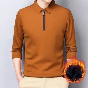 Podzim/zima plus-silné tričko flip-límec pánské polo-zip top ležérní tričko s dlouhým rukávem pánské T-shirt