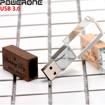 POWERONE USB 3.0 Svatební Fotografie zdarma Vlastní LOGO Dřevěné Crystal Dřevěné 64GB 32GB 16GB 4GB paměti flashs stick pen drive