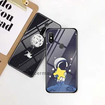 Prostor Měsíc Astronaut Případech Pro Xiaomi Redmi Poznámka 9 8 8T 7 9 9A 9C 8A K20 K30 5G Pro Tvrzené Sklo Kryt Telefonu Coque