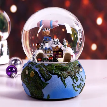 Pryskyřice Hudební Box Crystal Ball Snow Globe Sklo Světla S Reproduktorem Točí Santa Claus Řemesla Desktop Dekor Vánoční Dárek
