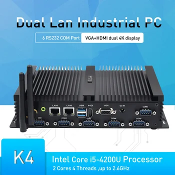 Průmyslové Mini PC s Windows 10 i5 4200U 2 jádra, 4 vlákna, 2,6 GHz ITX Hliníková Robustní Fanless Počítač 6 COM 2 LAN Minipc