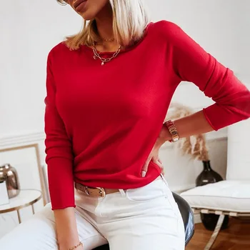 Pyžamo Ženy Pletení Svetr 2020 Tenké O-neck Límec Ženské Pulovry Základní Svetry 7 Barva Soft Slim Top Pletené oblečení pro volný čas