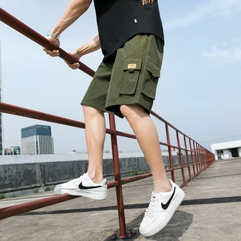 Pánské Vojenské Cargo Šortky 2021 Streetwear Pevné Kapsy Hiphop Taktické Kraťasy Pánské Volné Pracovní Ležérní Krátké Kalhoty Pánské Kalhoty