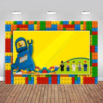 Přizpůsobit Lego Bloky Strana Kulisy pro Fotografie Lego Baby Sprcha Narozeninové Dezert Tabulky Dodávek Banner Foto Pozadí