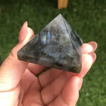 PŘÍRODNÍ Labradorit Quartz Crystal Pyramid s Modré Světlo, Léčení, Meditace Dekorace