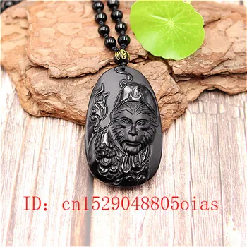 Přírodní Černý Obsidián Opičí Král Korálky Přívěsek Náhrdelník Módní Kouzlo Šperky Vyřezávané Buddhismus Amulet, Dárky pro Ženy, Muže