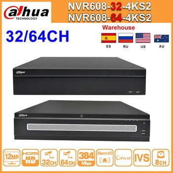 Původní Dahua 64CH NVR NVR608-64-4KS2 32CH NVR608-32-4KS2 H. 265 Max 384Mbps Ultra 12MPX Rozlišení 4K Síťový IP Video Rekordér