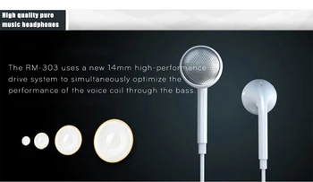 Remax Přenosné RM 303 CLASSIC AUDIO ČISTÉ HUDBY Sluchátka 3,5 mm In-Ear Bass Drátěné sluchátka s Mikrofonem pro mobilní telefony