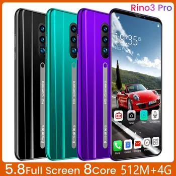Rino3 Pro 5.8 Palcový Displej Android Telefon Fialová Kapka Vody Obrazovce Smartphone Plná Barva Mobilní Telefon Cool Módní Tvar lodi