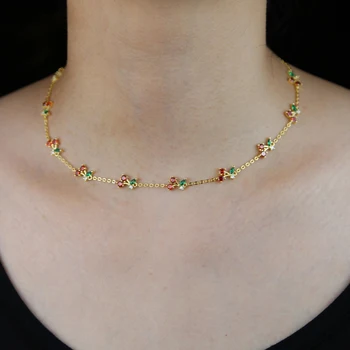 Roztomilé krásné jemné ovoce design, módní ženy dívka šperky červená zelená cz cherry charm link řetěz náhrdelník náhrdelník