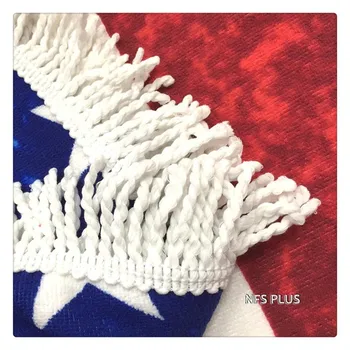 Roztomilý Kolo Plážový Ručník 150cm Průměr Polyester Americká Vlajka USA Tisknout Deka s Střapcem Sun-Ochranný Šátek Cape