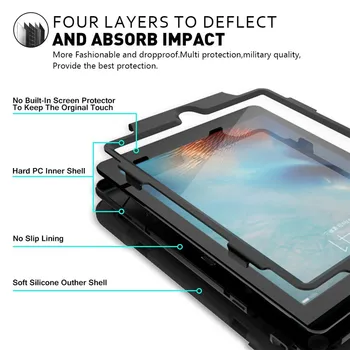 Rukojeť Stát Tvrdě Postavit Vrstva Nárazuvzdorný Dropproof Hybridní Vrstva Pouzdro Kryt Kůže Popruh S ramenními popruhy pro iPad Air 1. Gen