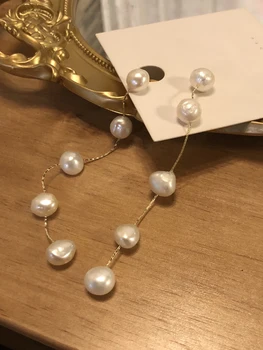 S925 jehly přírodní perlové náušnice dlouhé ukázat tenké náušnice korejský temperament web celebrity vynikající smysl náušnice