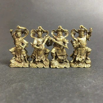 Sbírka Čínské Mosazné Vyřezávané Čtyři Nebeští Králové Čtyři Diamond Buddhů Vynikající Socha