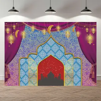 Seekpro Pozadí Pro Fotografování Aladdin Narozeniny, Strana, Pozadí, Dekorace Marocké Miminko Banner Gold Palace View Zdi