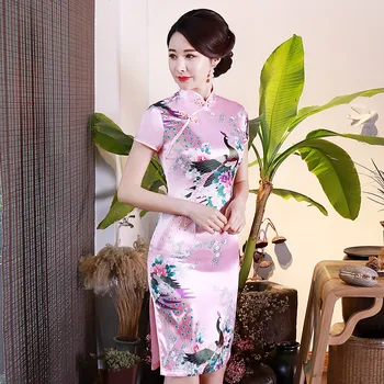 Sexy Mini Čínské Ženy Hedvábí Cheongsam Létě Těsné Květina Qipao Večerní Party Prom Šaty Overisze 3XL 4XL 5X 6XL Vestidos