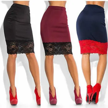 Sexy Ženy Formální Vysokým Pasem Krátké Krajkové Mini Sukně Tužka Sukně Červená Černá Sukně