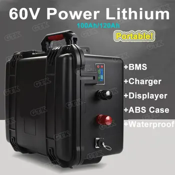 Silný 60V 100ah/120ah lithium li-iontová baterie s BMS pro vyhlídkové vozy/elektrický motocykl +67.2 V 10A Nabíječka