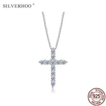SILVERHOO 925 Sterling Silver Shiny 5A Zirkony Kříž Přívěsek Náhrdelníky Pro Ženy, Box Řetěz náhrdelník Náhrdelník Jemné Šperky Dárek