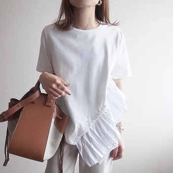 Sisjuly 2020 Letní korejský Japonsko Ženy Elegantní Nový T-shirt krátký Rukáv Volné Ležérní Čistá Bílá Černá Košile pro Volný čas Tee Minimalistický