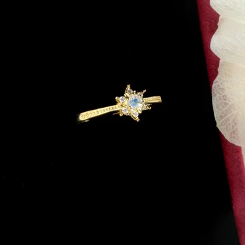 Solidní sv925 CZ Bling Vločka Prsteny Jemné Luxusní Šperky Princezna Gold Zásnubní Prsten Krásná Dívka Přírodní měsíční Kámen Prsteny