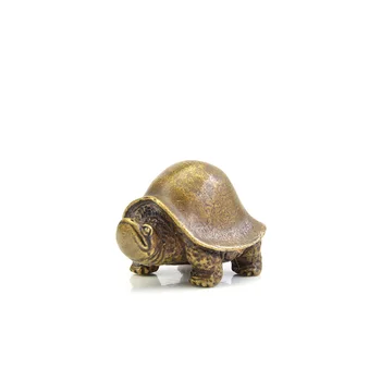 Starožitný Měděný Dlouhověkosti, Želva, Miniatury, Sošky Čínské Klasické Mosazné Želvy Ozdoby Vintage Zvířat Těžítko Dekory