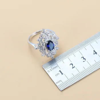 Svatební Šperky Sady S Přírodním Kamenem Modré Dámské Svatební Doplňky Houpat Náušnice, Náhrdelník A Prsten 6-Barevné Sady