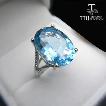 TBJ,Super Velký drahokam Prsten,Ovál nakrájíme 13*18 mm 15ct Modrý topaz stříbro drahokam Prsten pro pary,oko chytání design s dárkový box