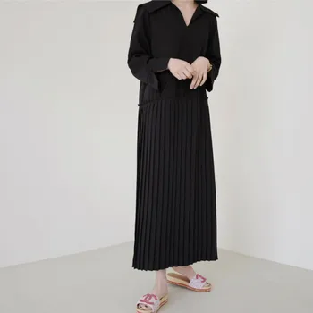TVVOVVIN Letní nového šifon šaty ženy Korean verze s dlouhým rukávem volné velké velikosti módní skládaný ležérní Solidní B288